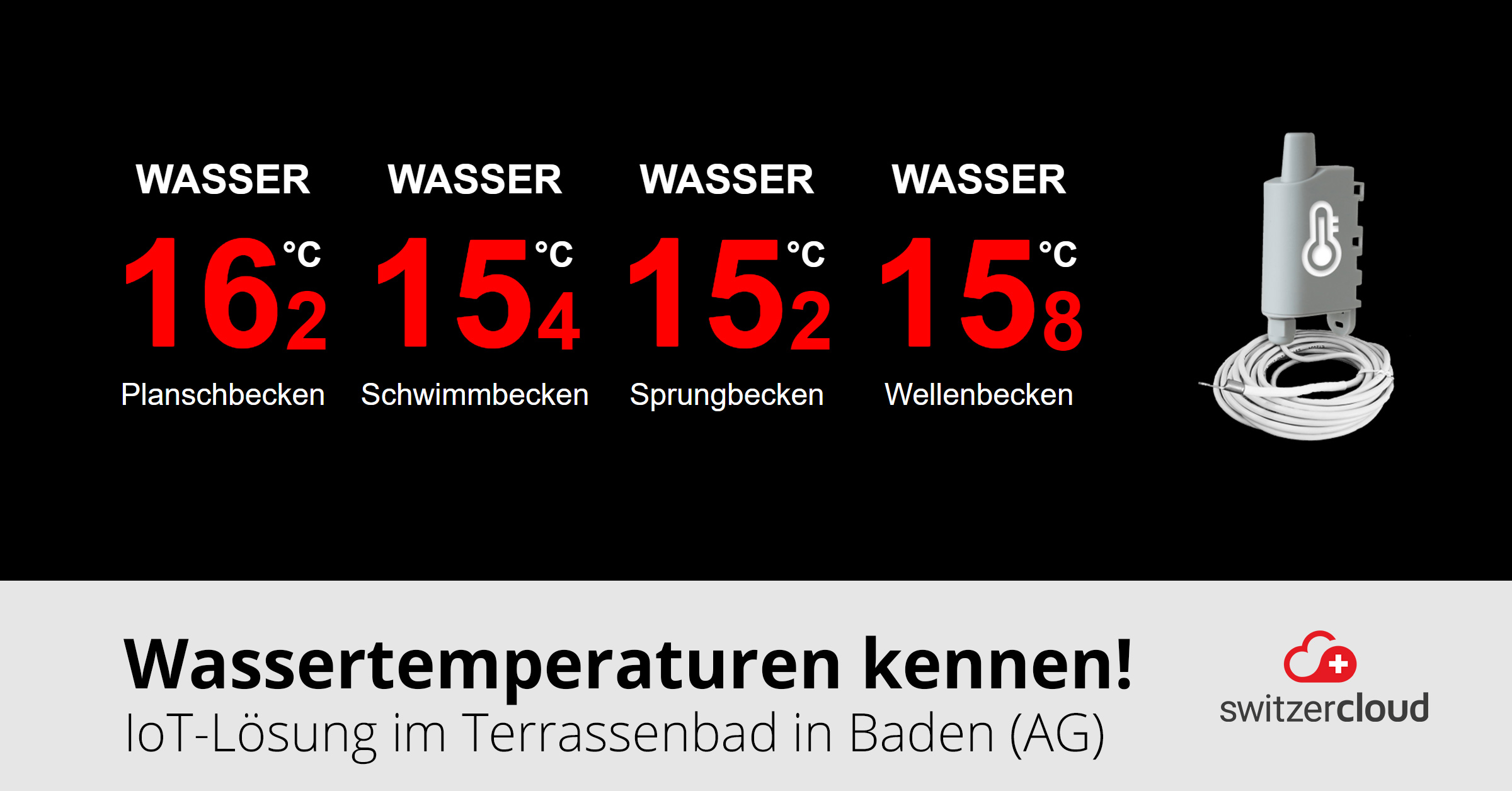 Temperaturanzeige im Freibad Baden